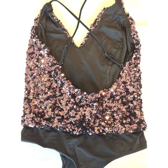 NWOT ASTR Spaghetti Strap Sequined Special Occasion Bodysuit Top Oneie Snap XS - Picture 2 of 9